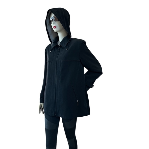 Women’s Jacket GALLERY Black Removable Lining & Hood Long Sleeve Zip Front Coat - Picture 5 of 9
